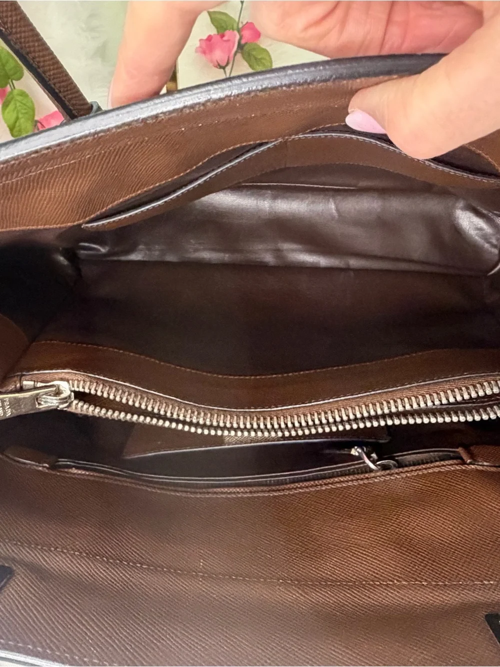 Prada Galleria Double Zip Tote Brown Saffiano Executive Handbag w/ 2 COA